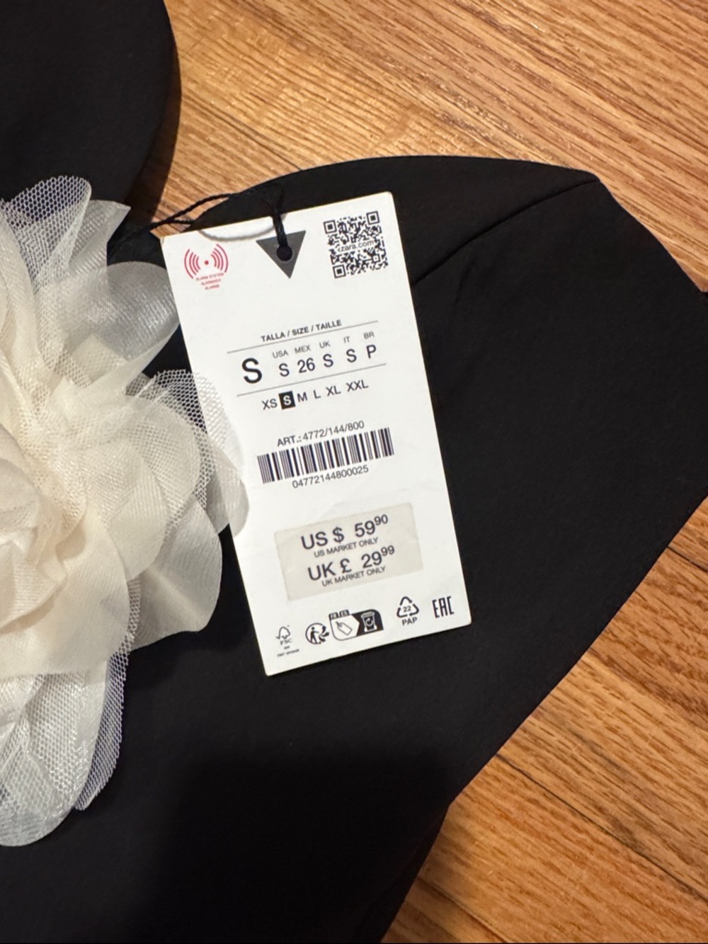Zara Black Strapless Bustier Top with Cream Floral Detail - Picture 3 of 6
